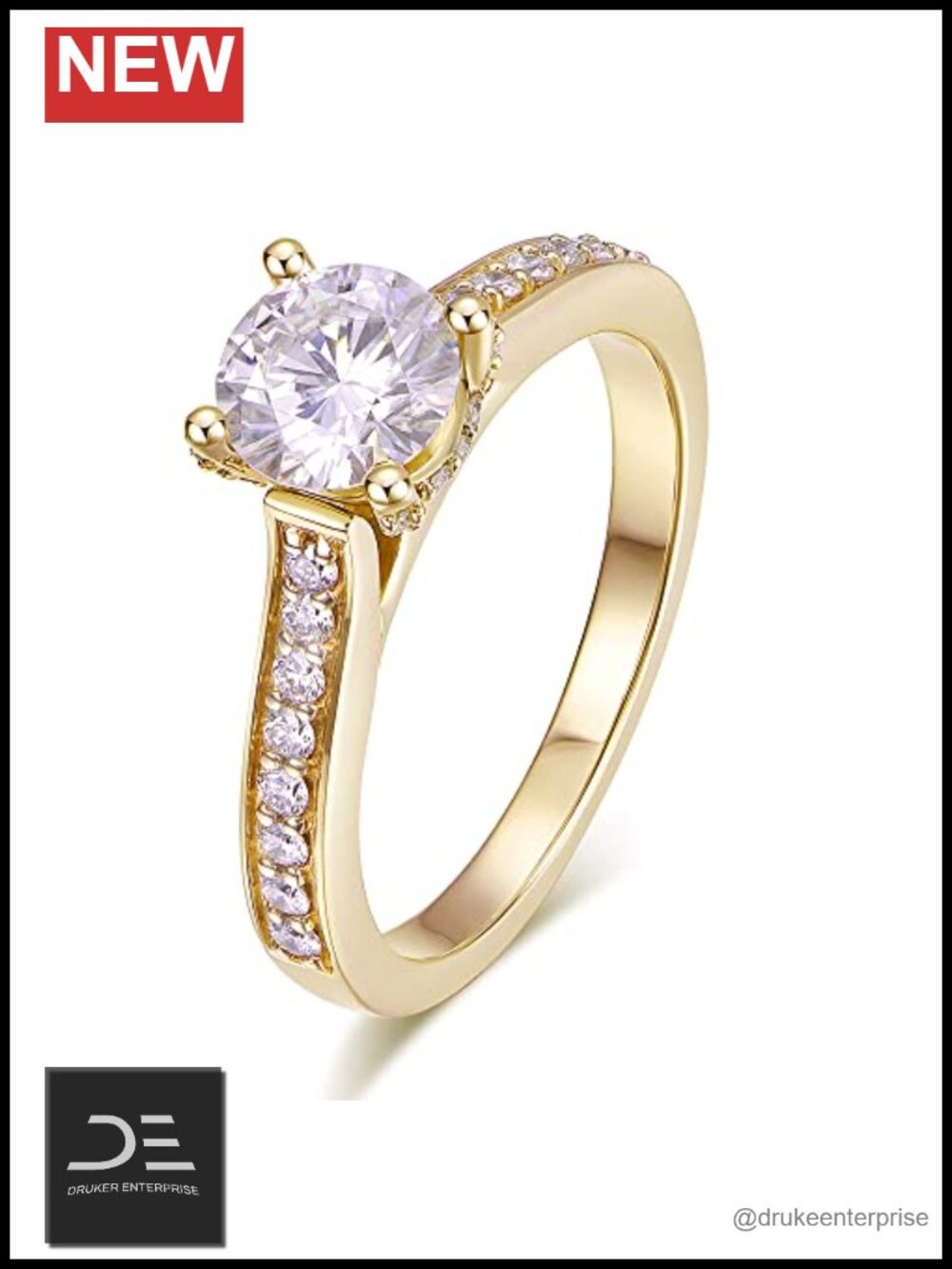 14K Gold Moissanite Engagement Ring Halo Solitaire 1ct